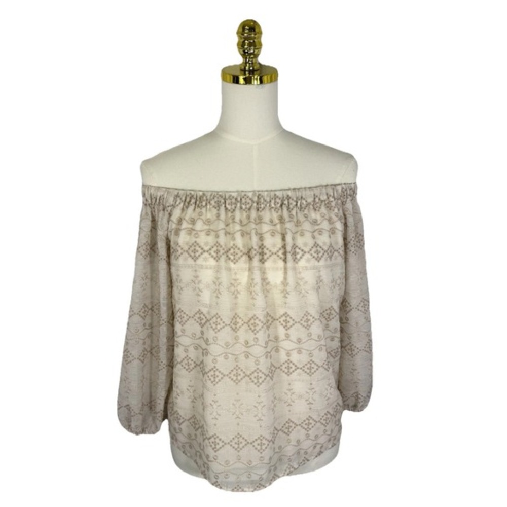 NEW Express Womens Medium Top Blouse Cream Embroidered Off Shoulder MSRP $78‎